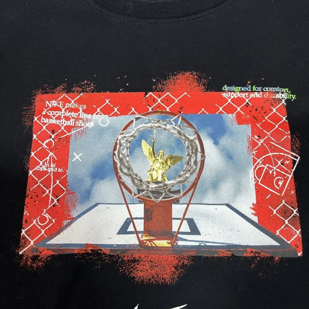 Nike Adult Shirt Medium Black Red Dri-Fit Basketball Graphic Pullover Tee Mens